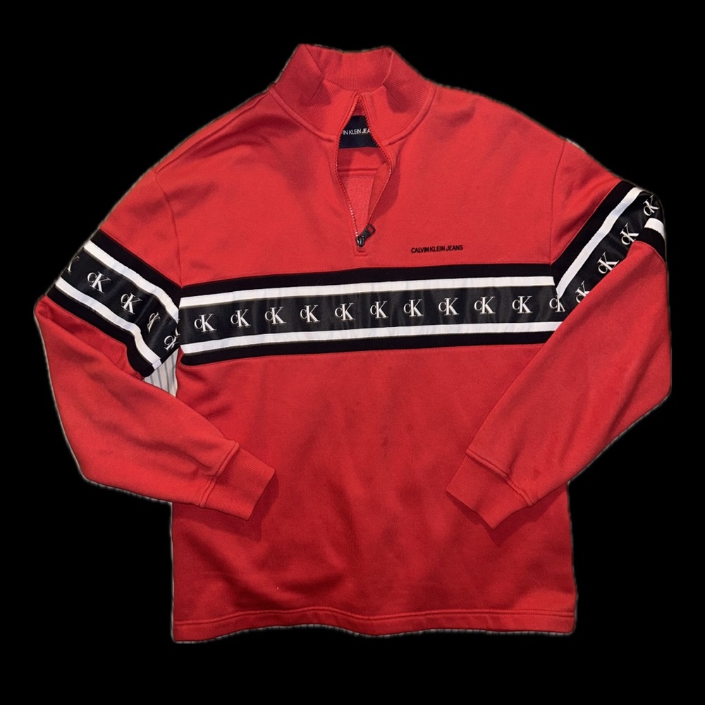 Calvin Klein Red and Black Logo Half-Zip